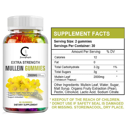 Greenpeople Mullein Leaf Gummies 2000Mg Herbal Dietary Supplement, Healthy Respiratory, 60 Count